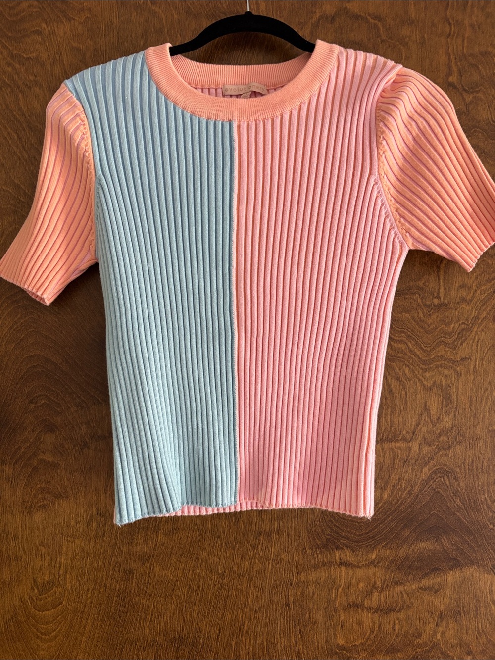 Girls' Colorblock Ribbed Knit Tee - Pink & Light Blue